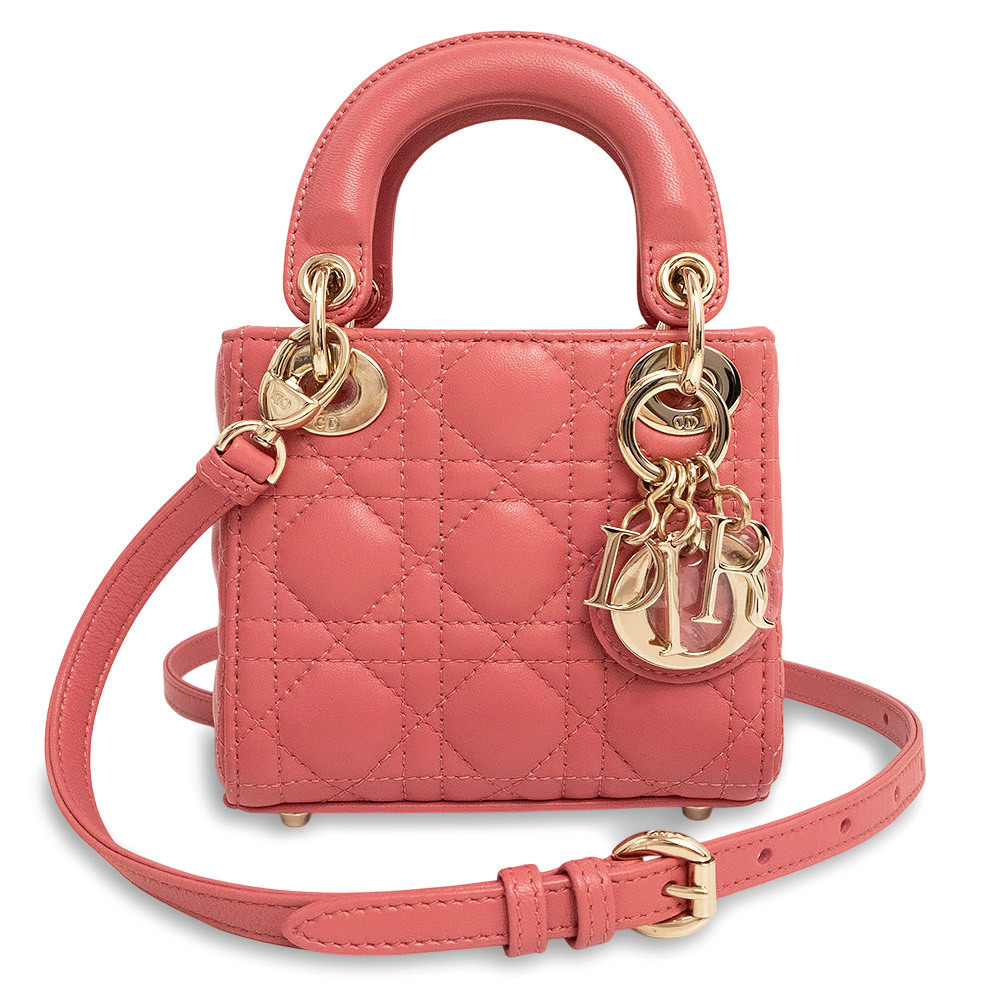 Christian Dior Lady Cannage Shoulder Handbag Crossbody Bag Pink Beige